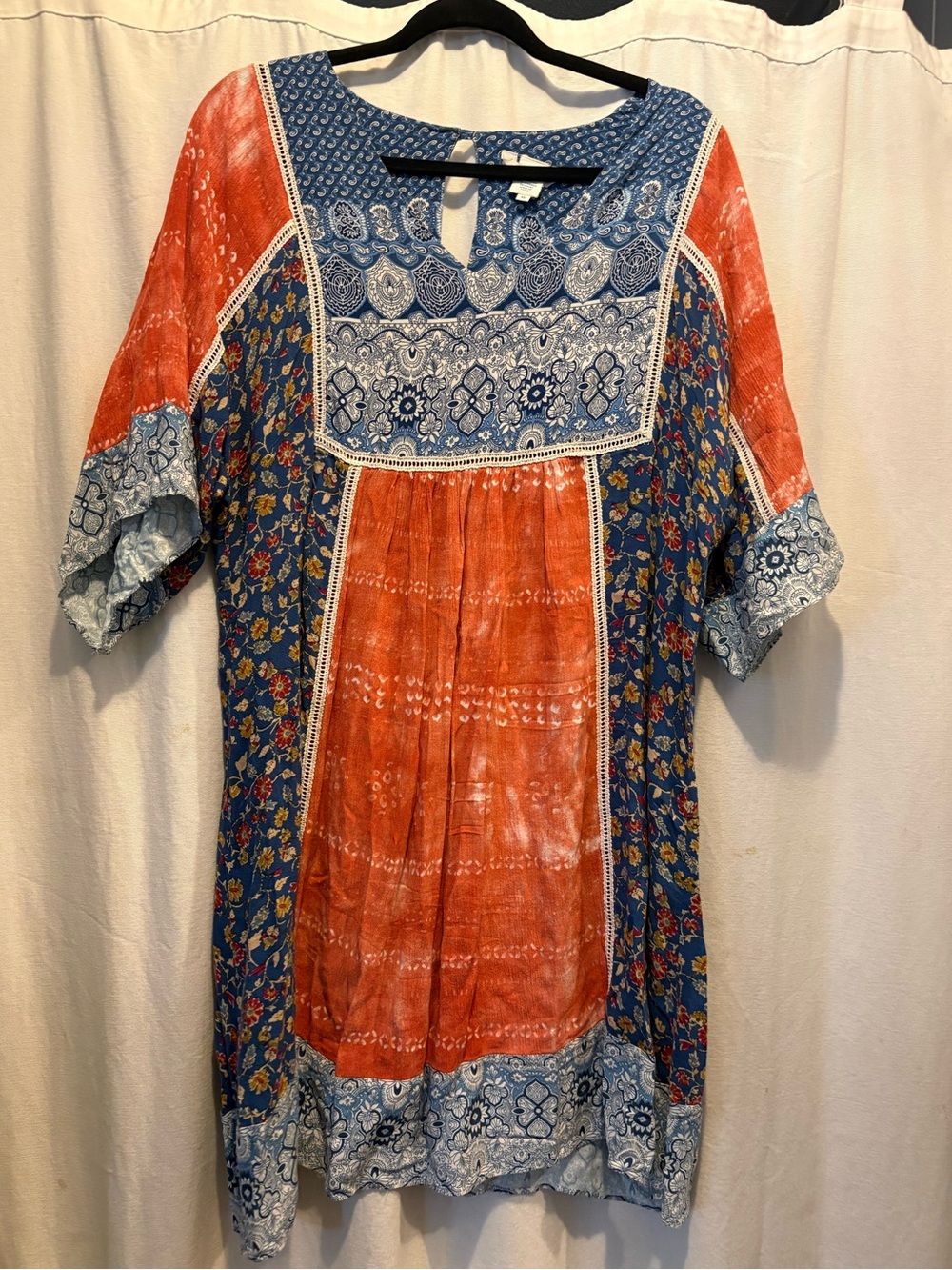 Sundance Red and Blue Mixed-Print Boho Mini Dress